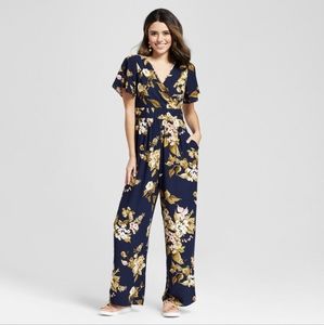 Xhilaration Floral Wide Leg Romper with Pockets